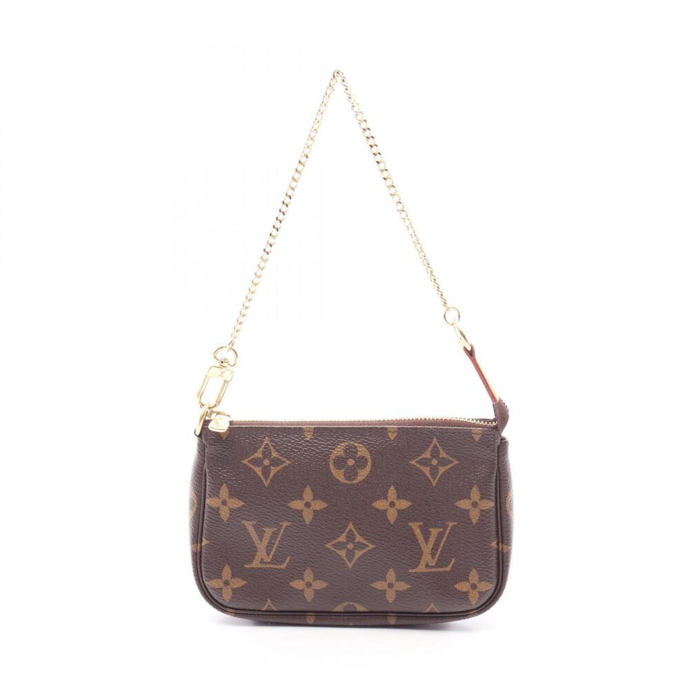 LOUIS VUITTON Authentic Brown Monogram Leather Pochette Mini Bag
